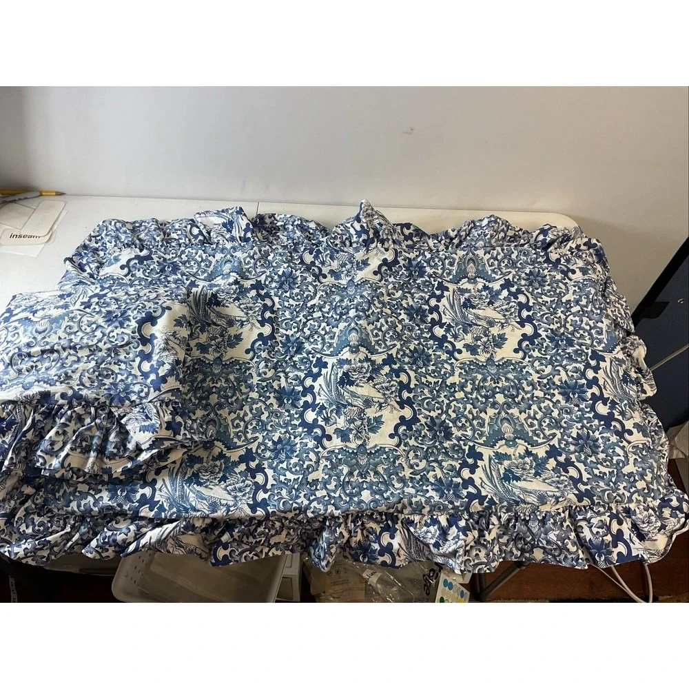 Set of 2 Ralph Lauren King Pillow Sham Tamarind Porcelain Blue Custom Ruffle